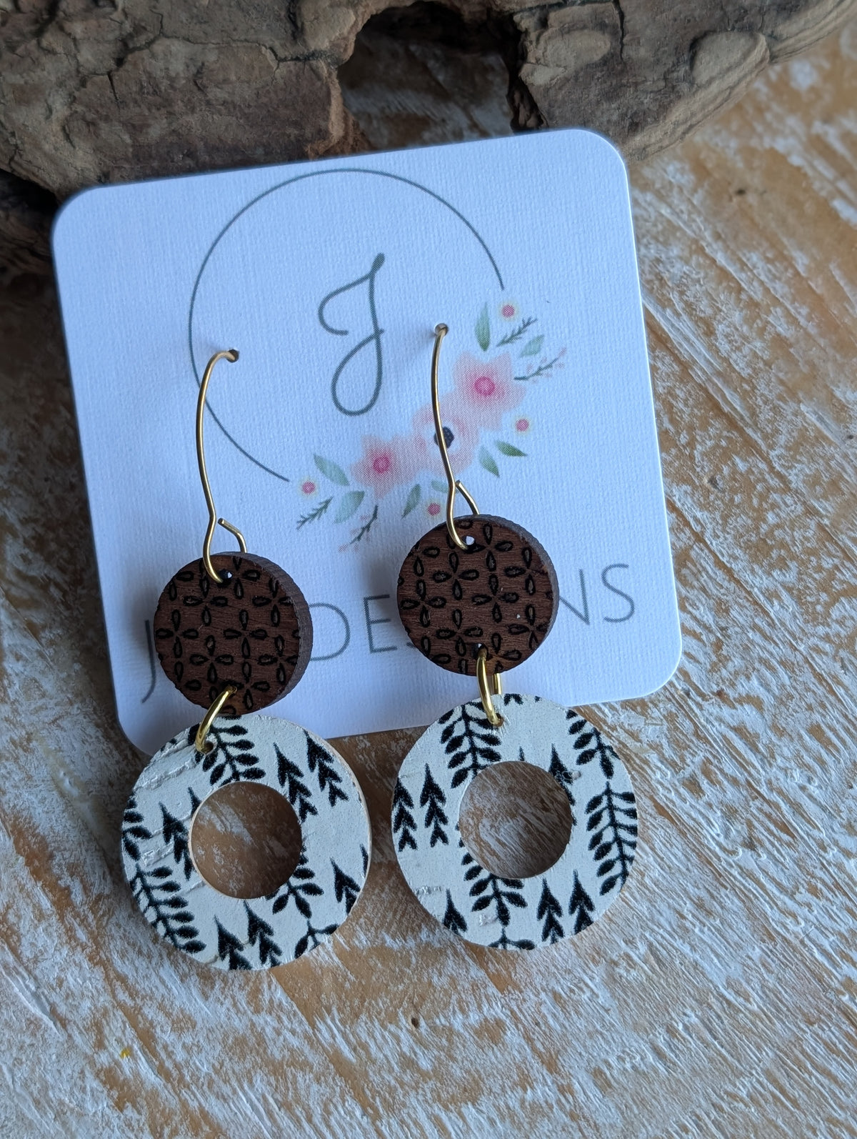 Wood and Leather Earrings