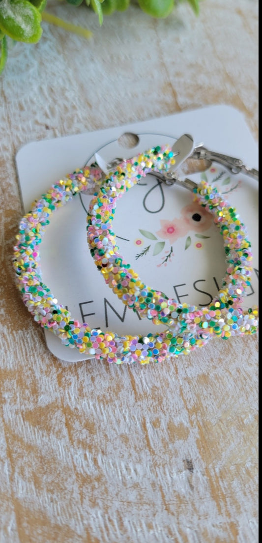 Spring Glitter Hoop Earrings