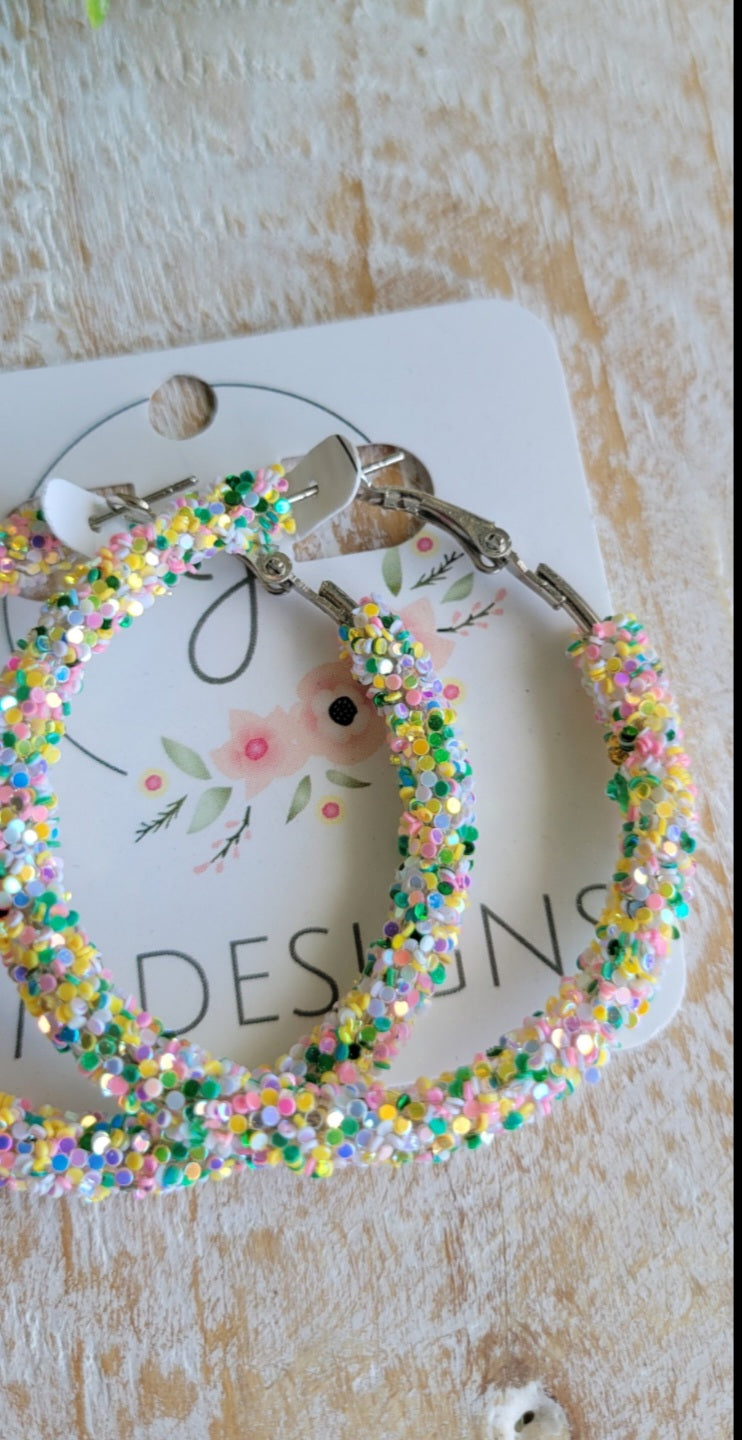 Spring Glitter Hoop Earrings