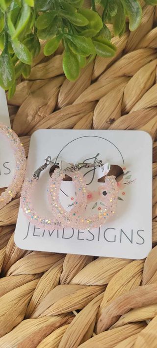 Light Pink Glitter Hoop Earrings