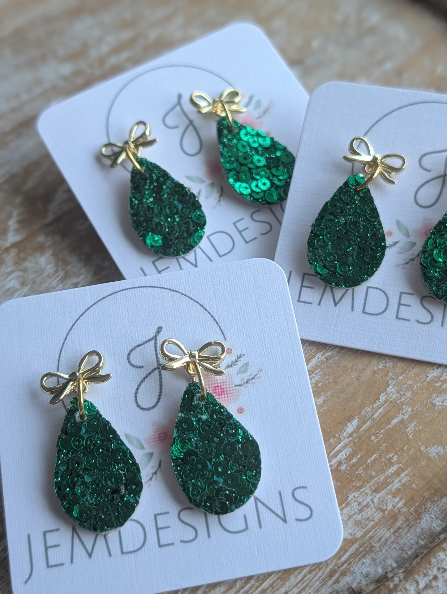 Green Sequin Teardrop Earrings