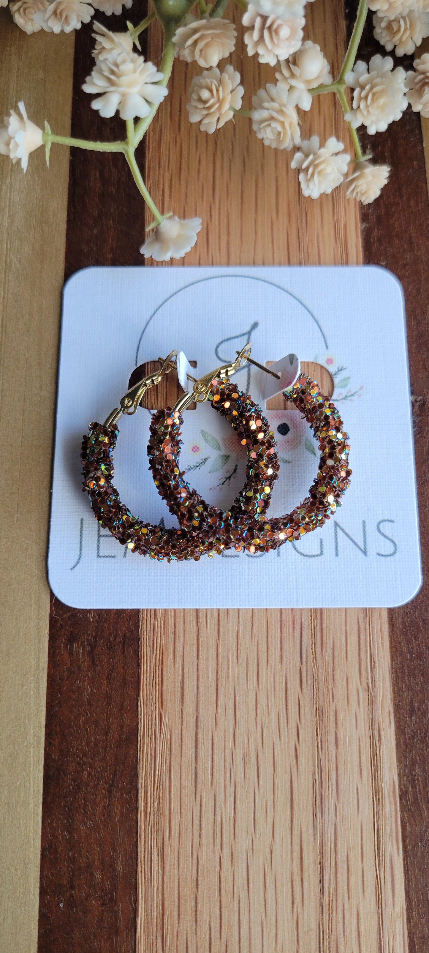 Root Beer Glitter Hoop Earrings