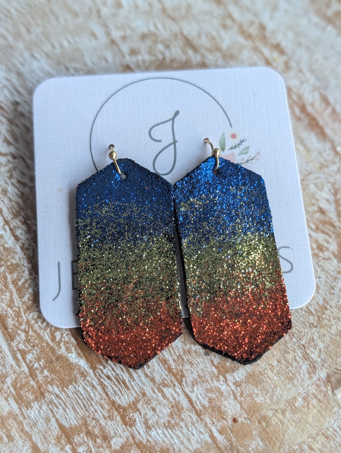Blue, Green and Orange Glitter Earrings