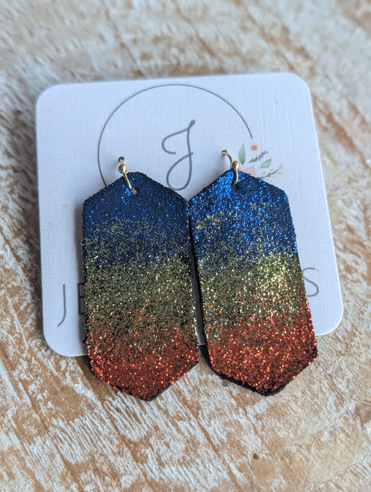 Blue, Green and Orange Glitter Earrings