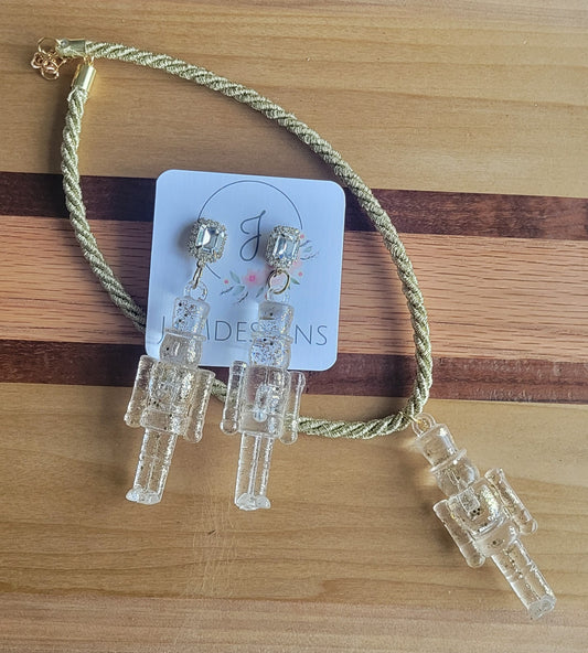 Gold Icy Nutcracker Necklace and Earrings