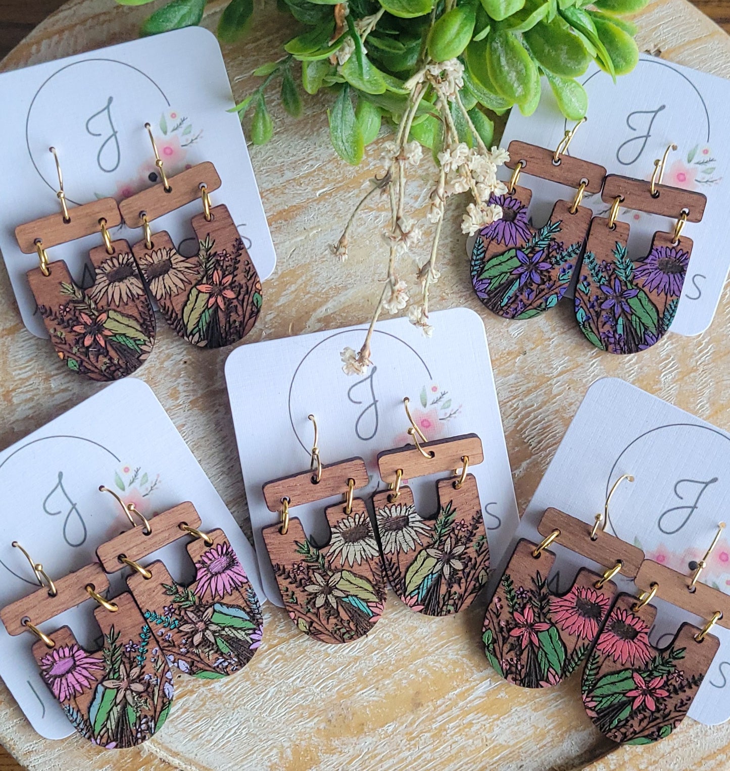 Floral Wood Earrings
