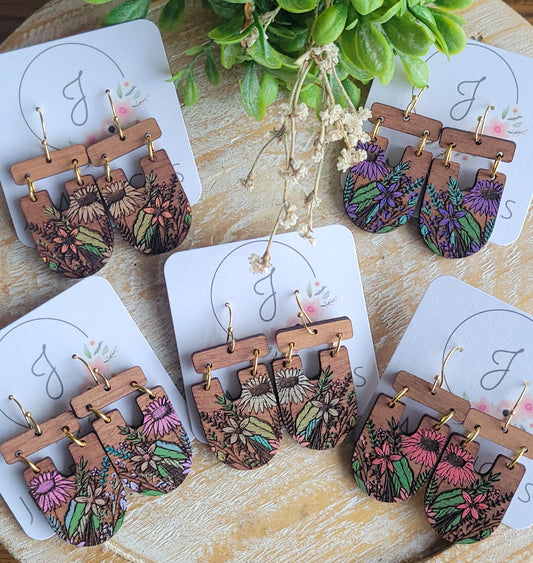Floral Wood Earrings