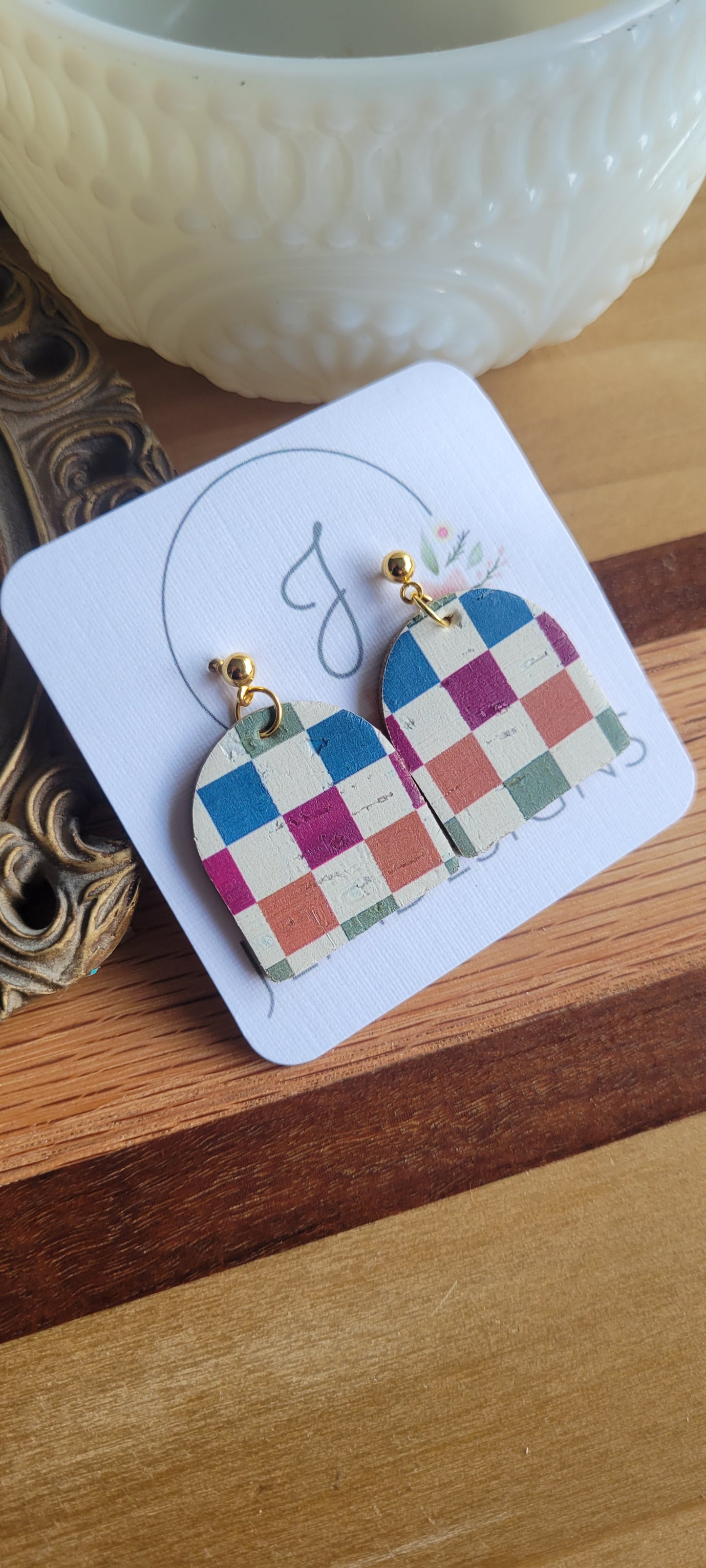 Autumn Checkered Cork Earrings