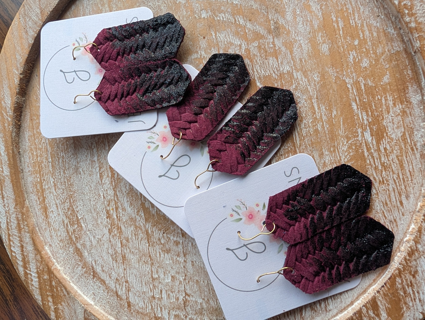 Burgundy and Black Glitter Earrings