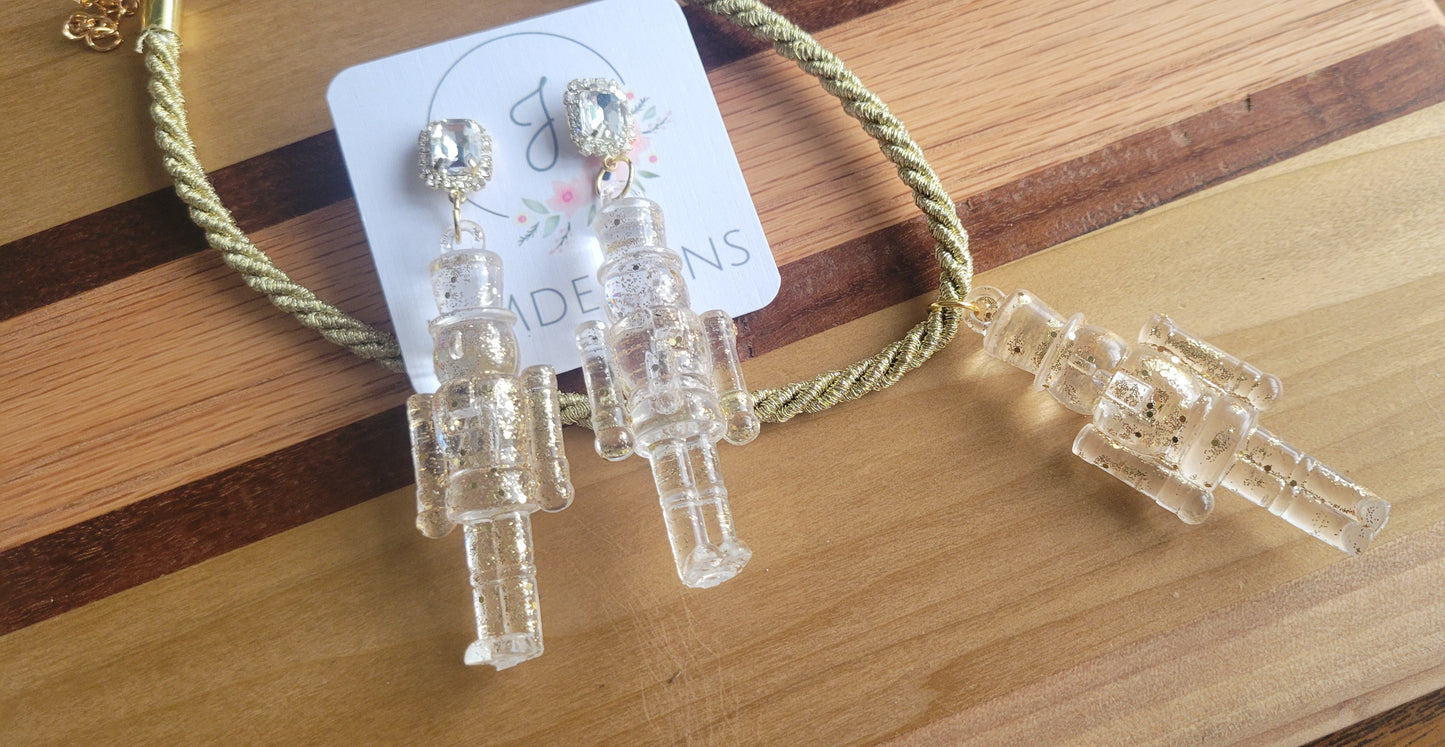 Gold Icy Nutcracker Necklace and Earrings