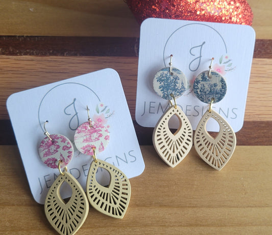 Toile Cork and Wood Earrings