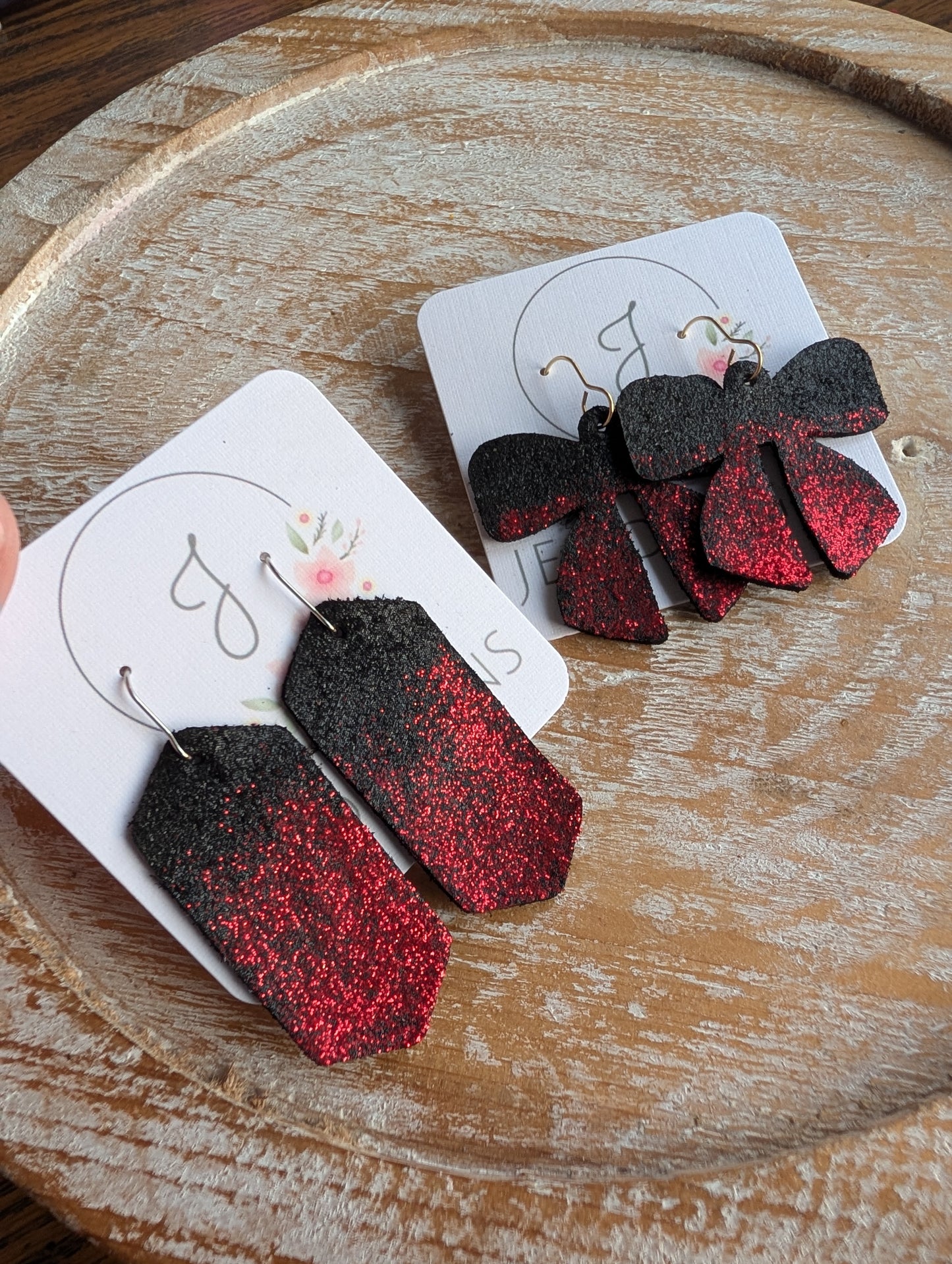 Black and Red Glitter Earrings