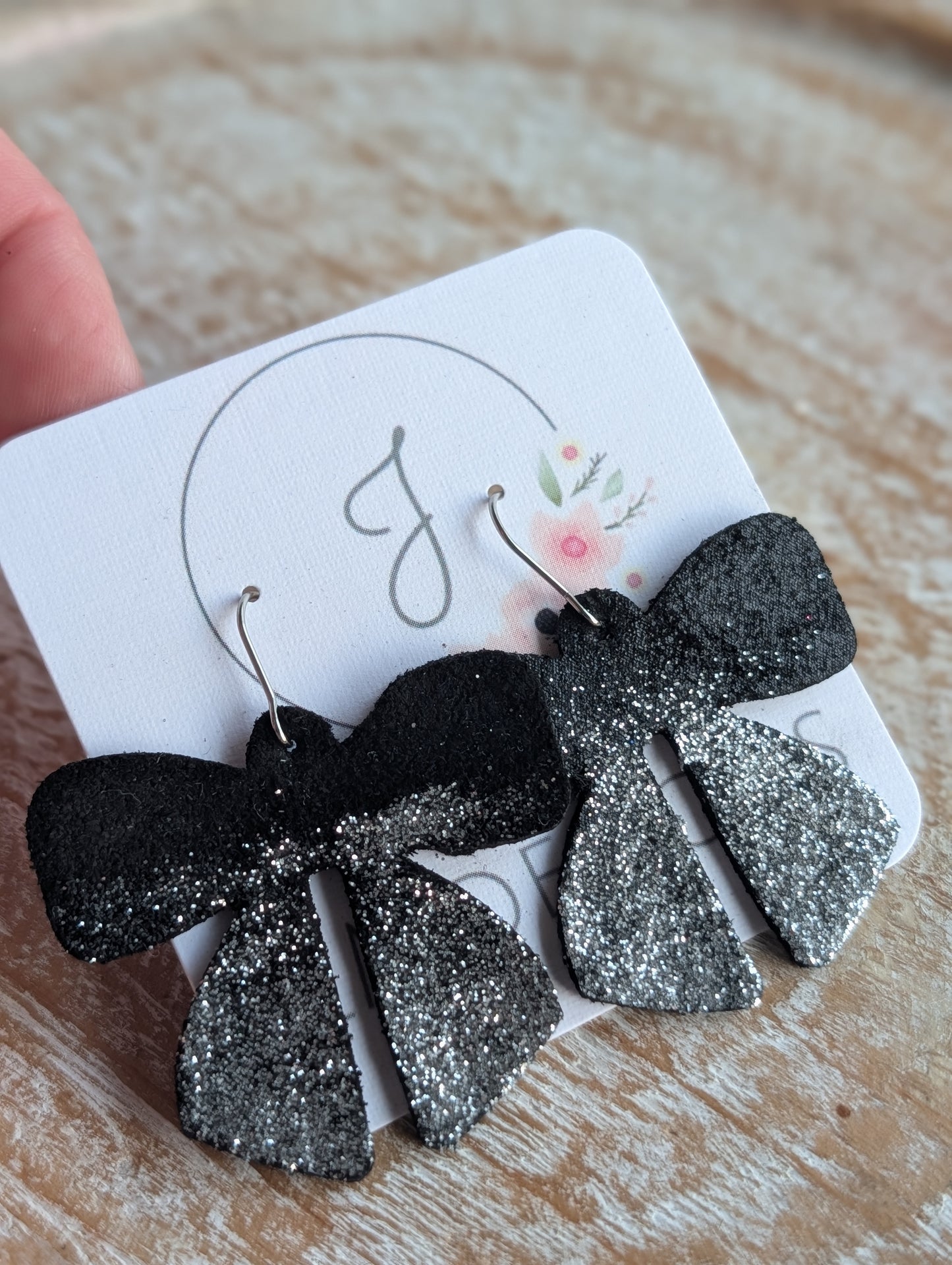 Black and Silver Bow Earrings