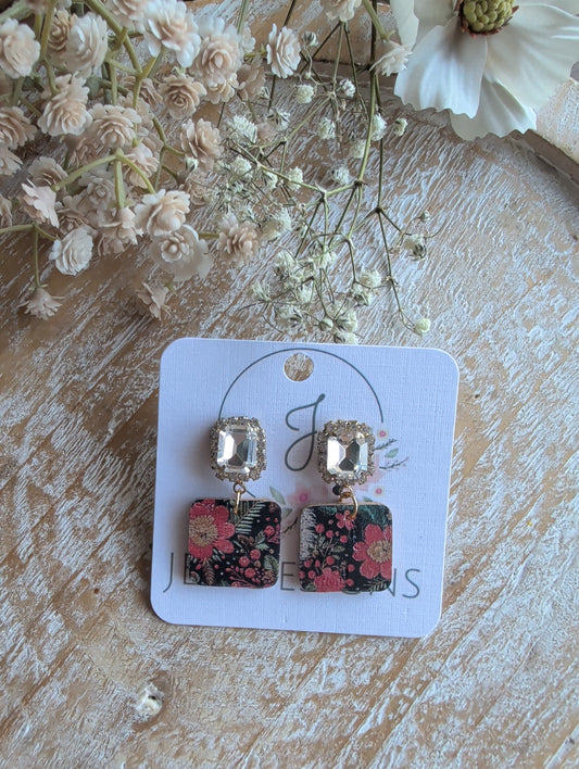 Deep Red Floral Earrings