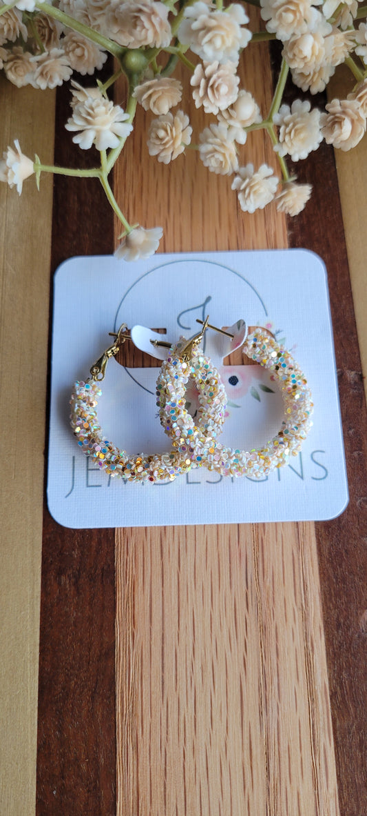 Toasted Marshmallow Glitter Hoop Earrings