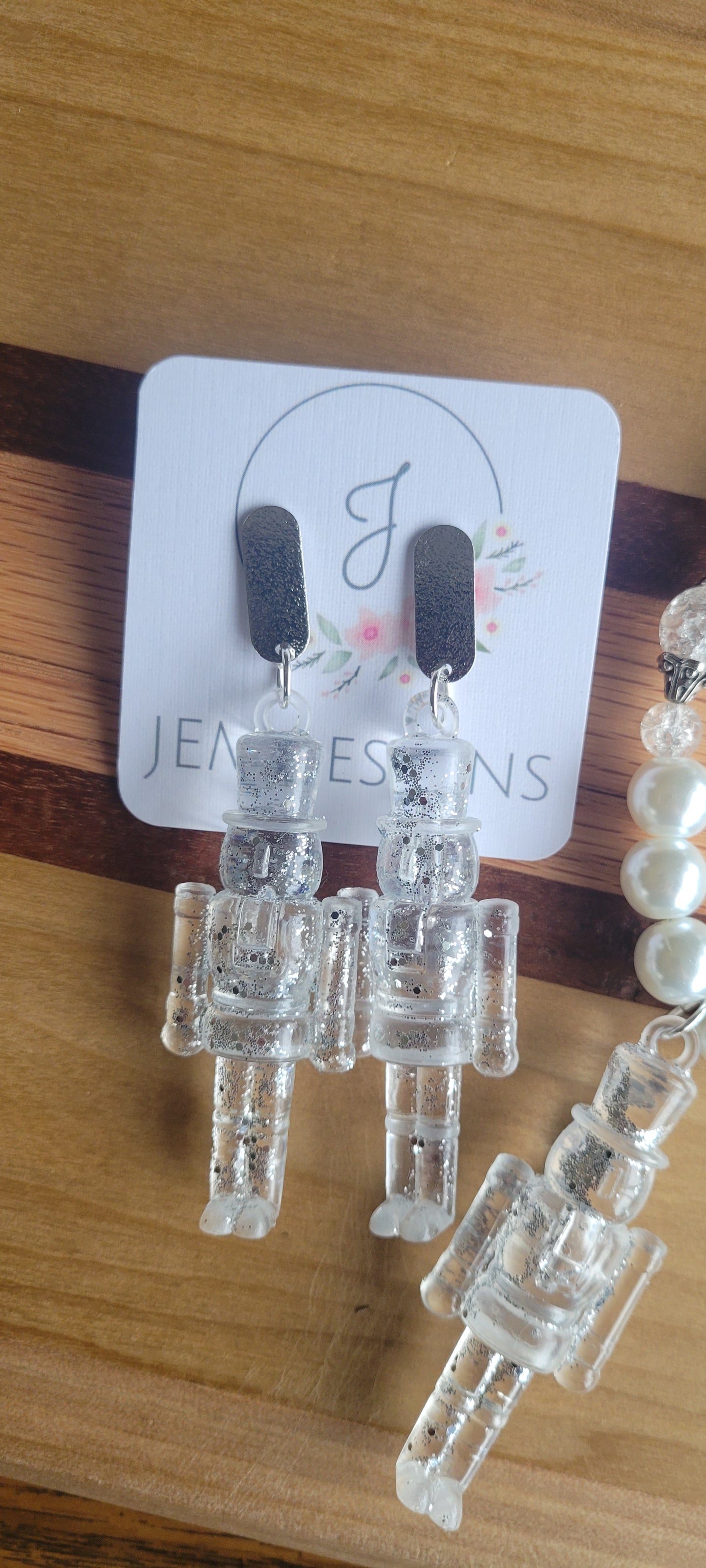 Silver Ice Nutcracker Necklace and Earrings