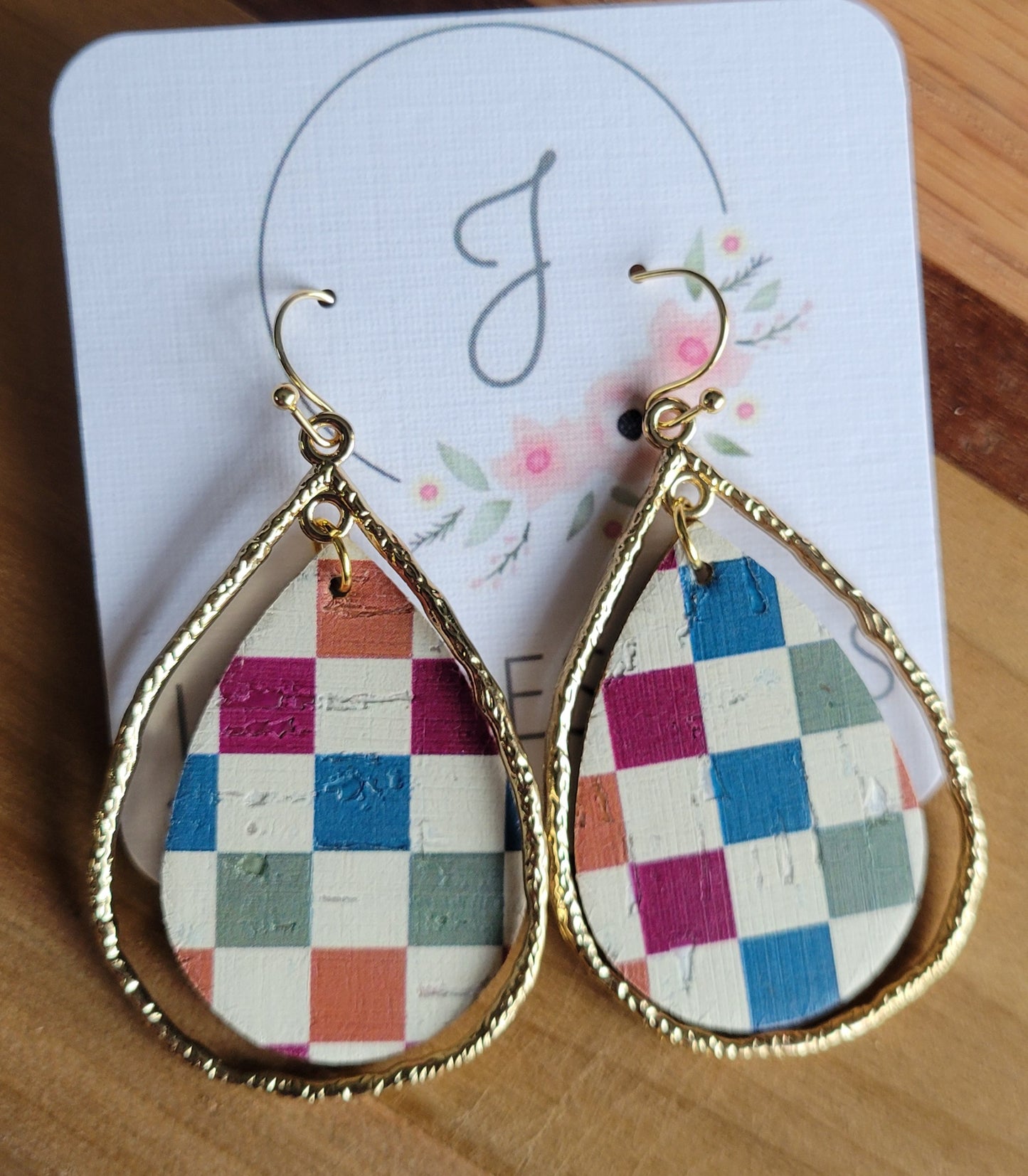 Checkered Cork Necklace and Earrings