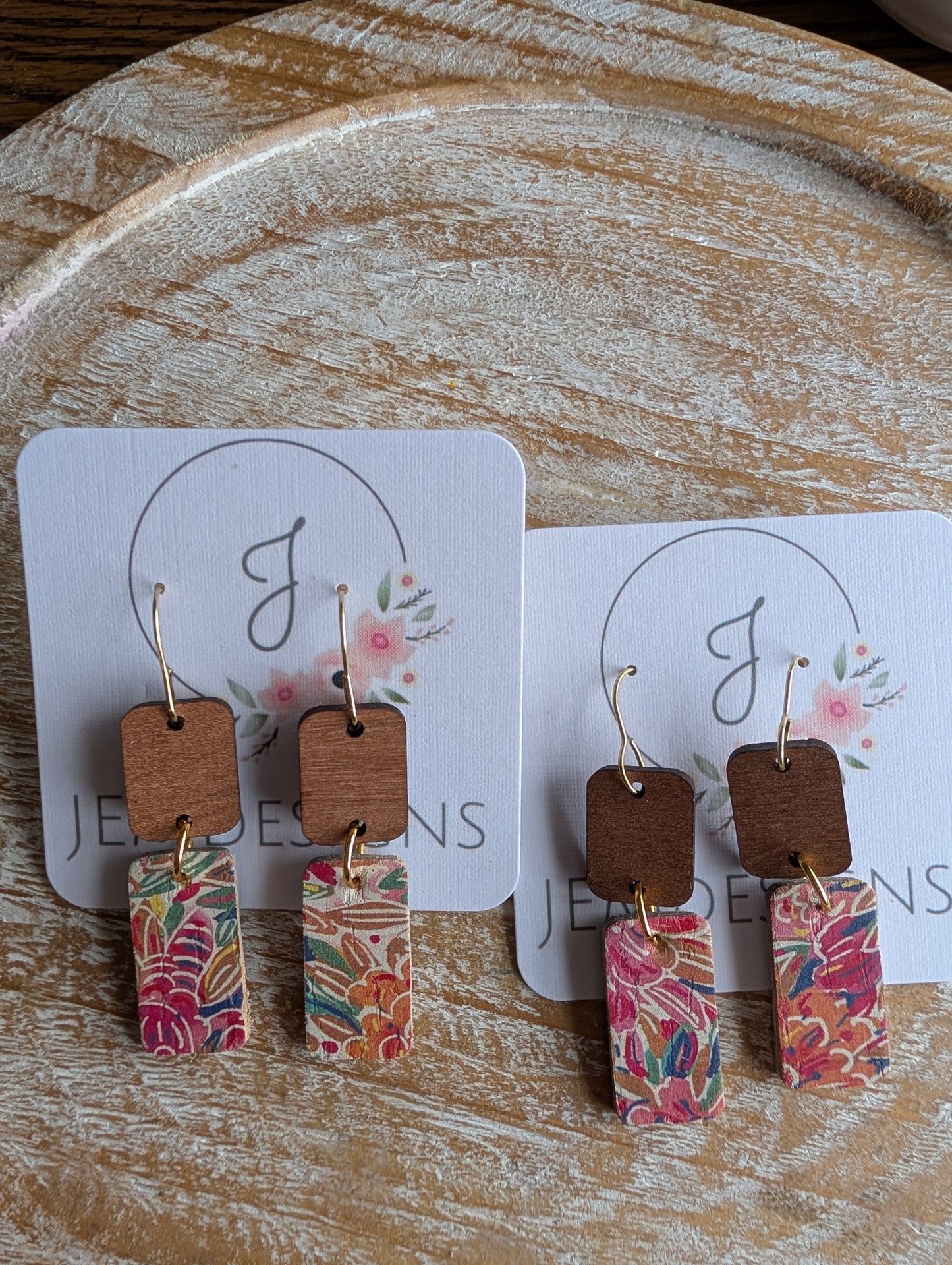 Tropical Floral Square Cork Earrings