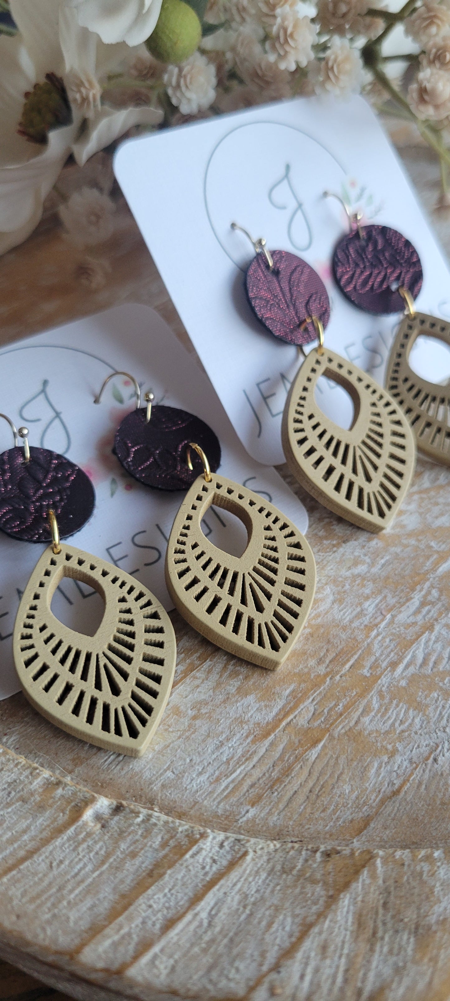Wood and Leather Earrings