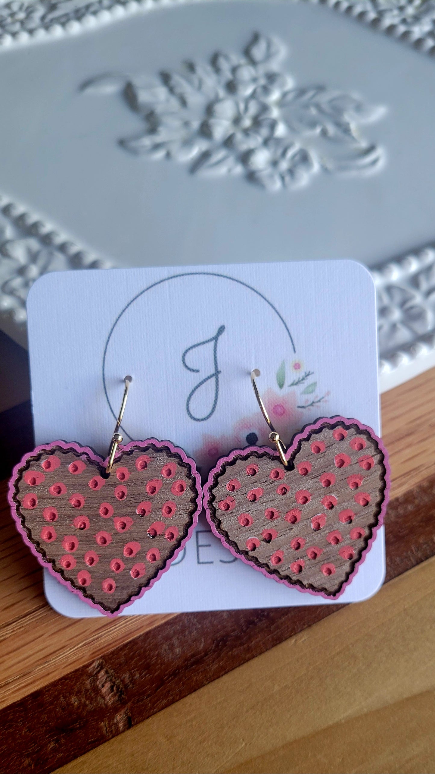 Wood Heart Earrings
