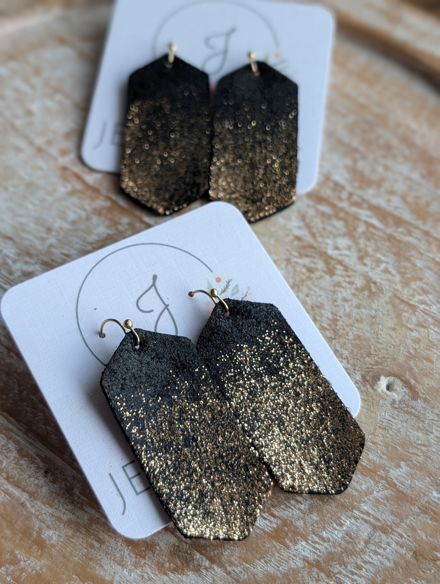 Black and Gold Glitter Earrings
