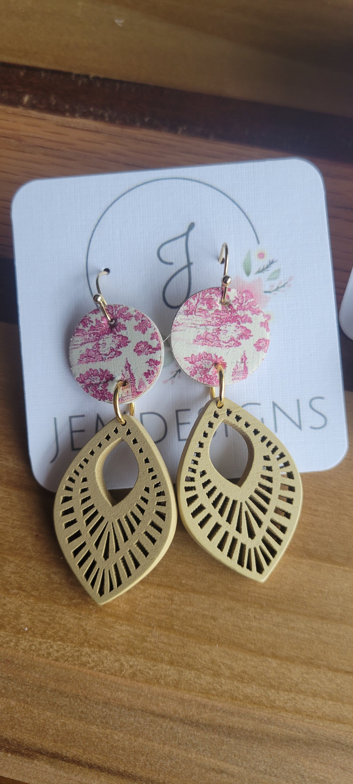 Toile Cork and Wood Earrings