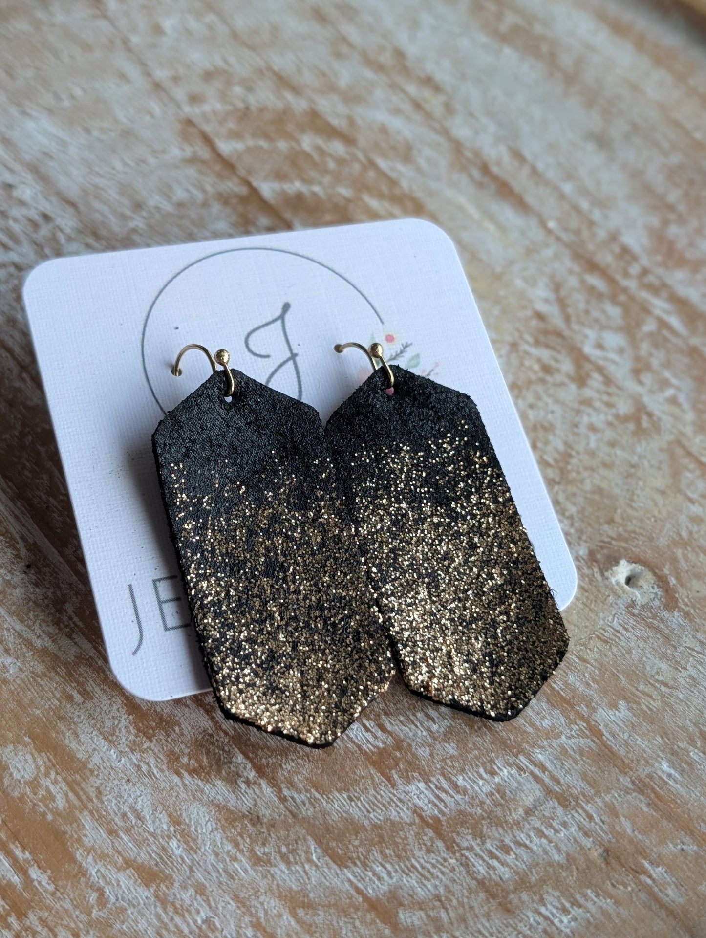 Black and Gold Glitter Earrings