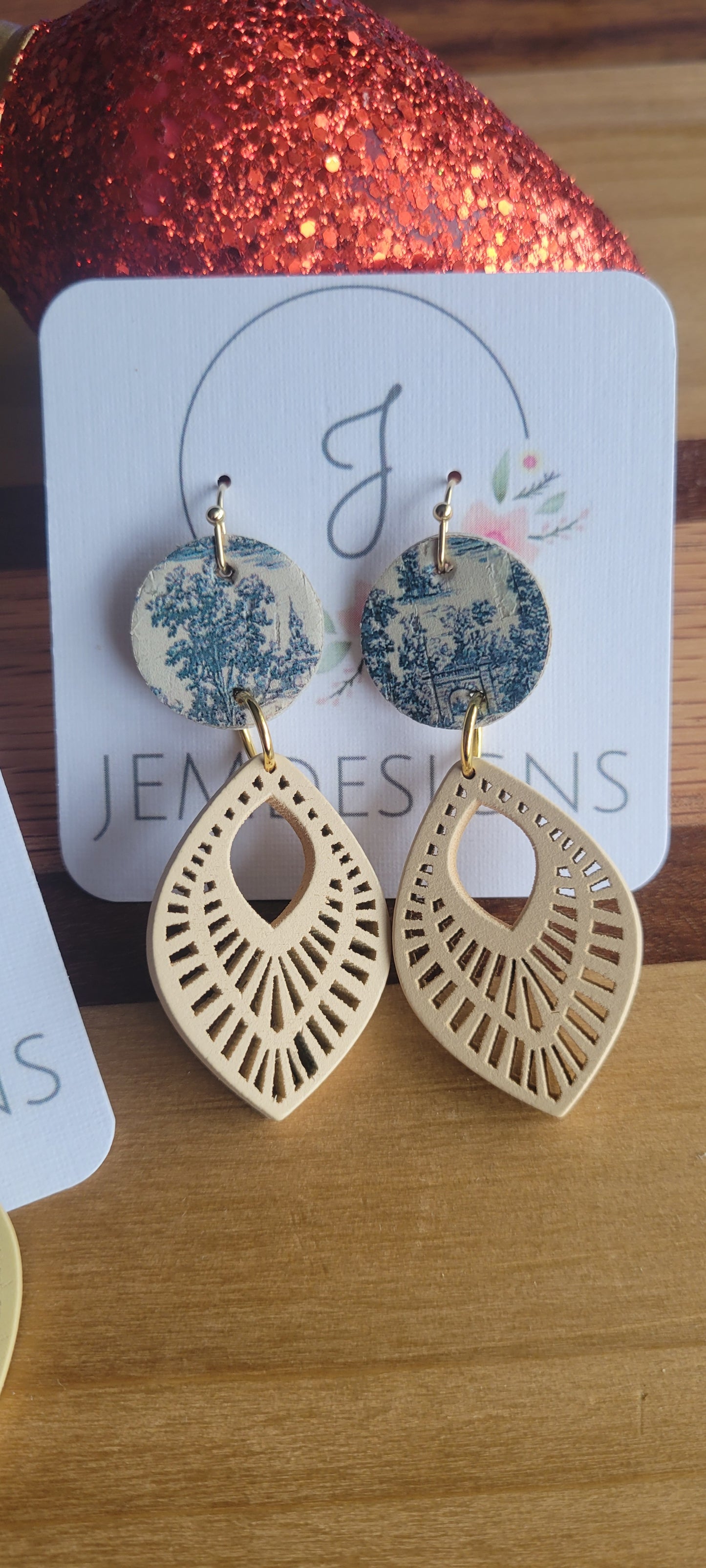 Toile Cork and Wood Earrings
