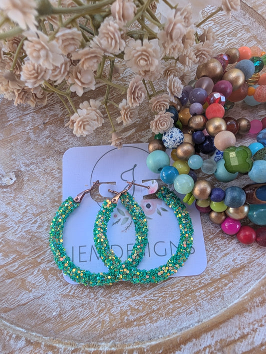 Meadow Green Glitter Hoop Earrings