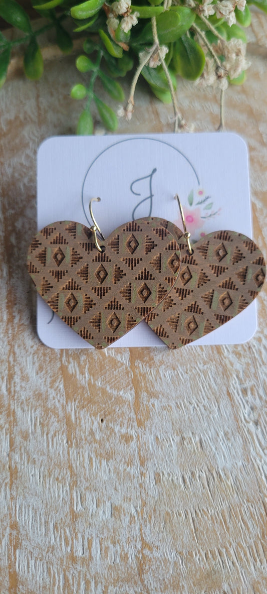 Hand Painted Wood Heart Earrings