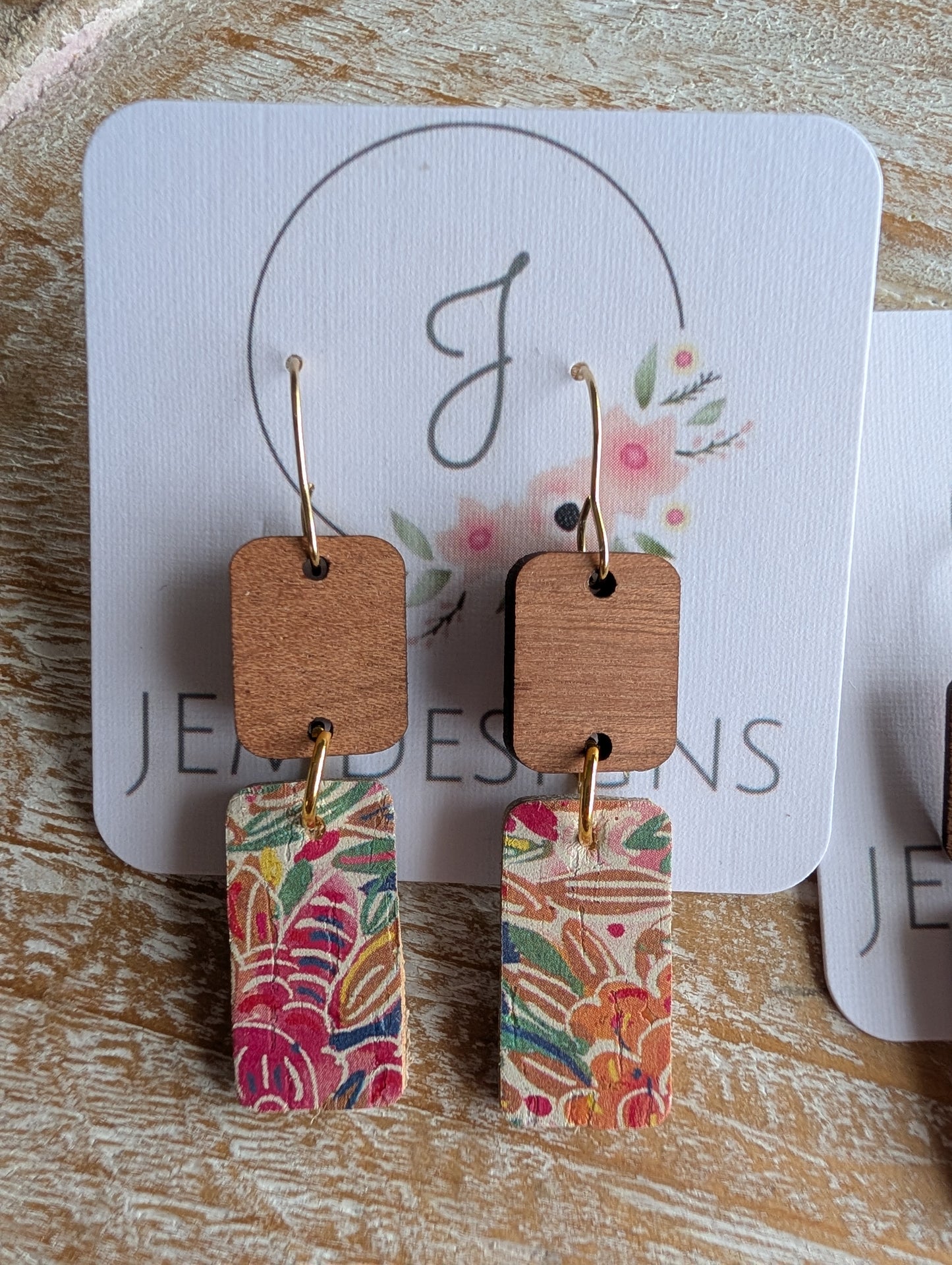 Tropical Floral Square Cork Earrings