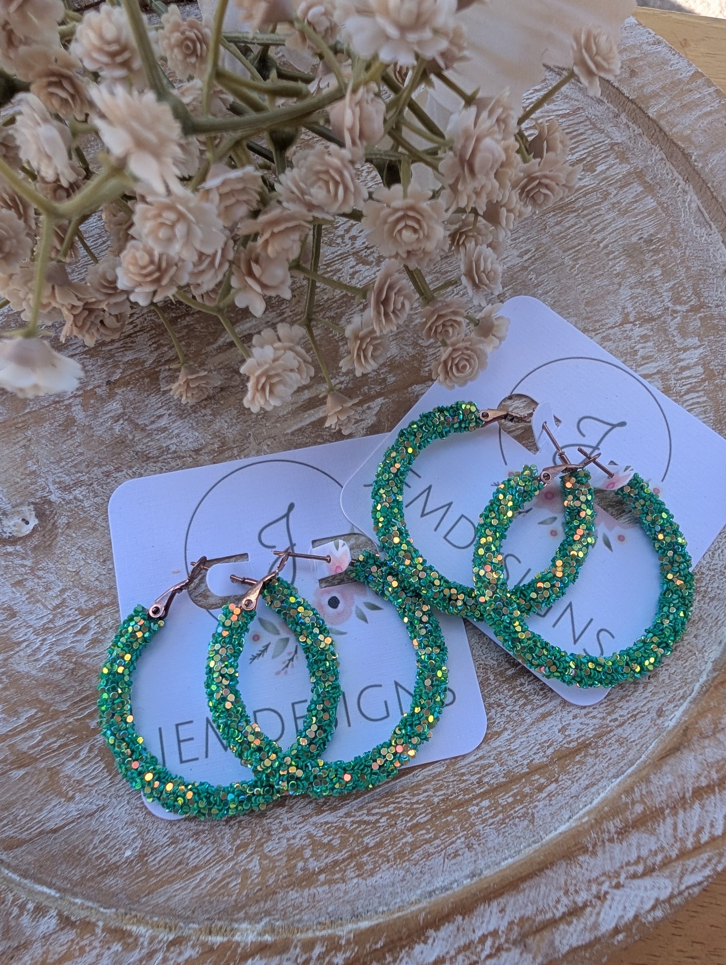 Meadow Green Glitter Hoop Earrings