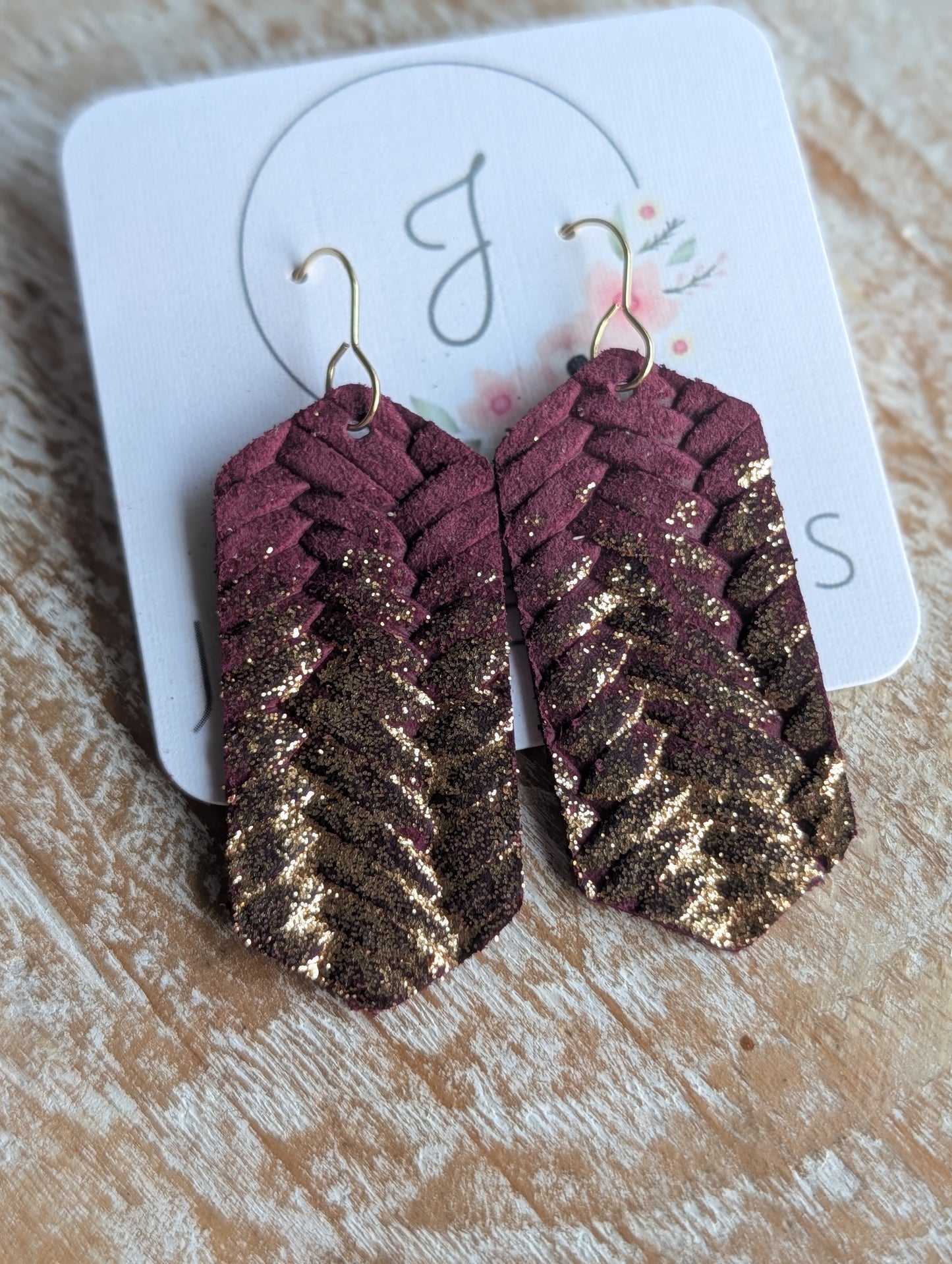 Burgundy and Gold Glitter Earrings