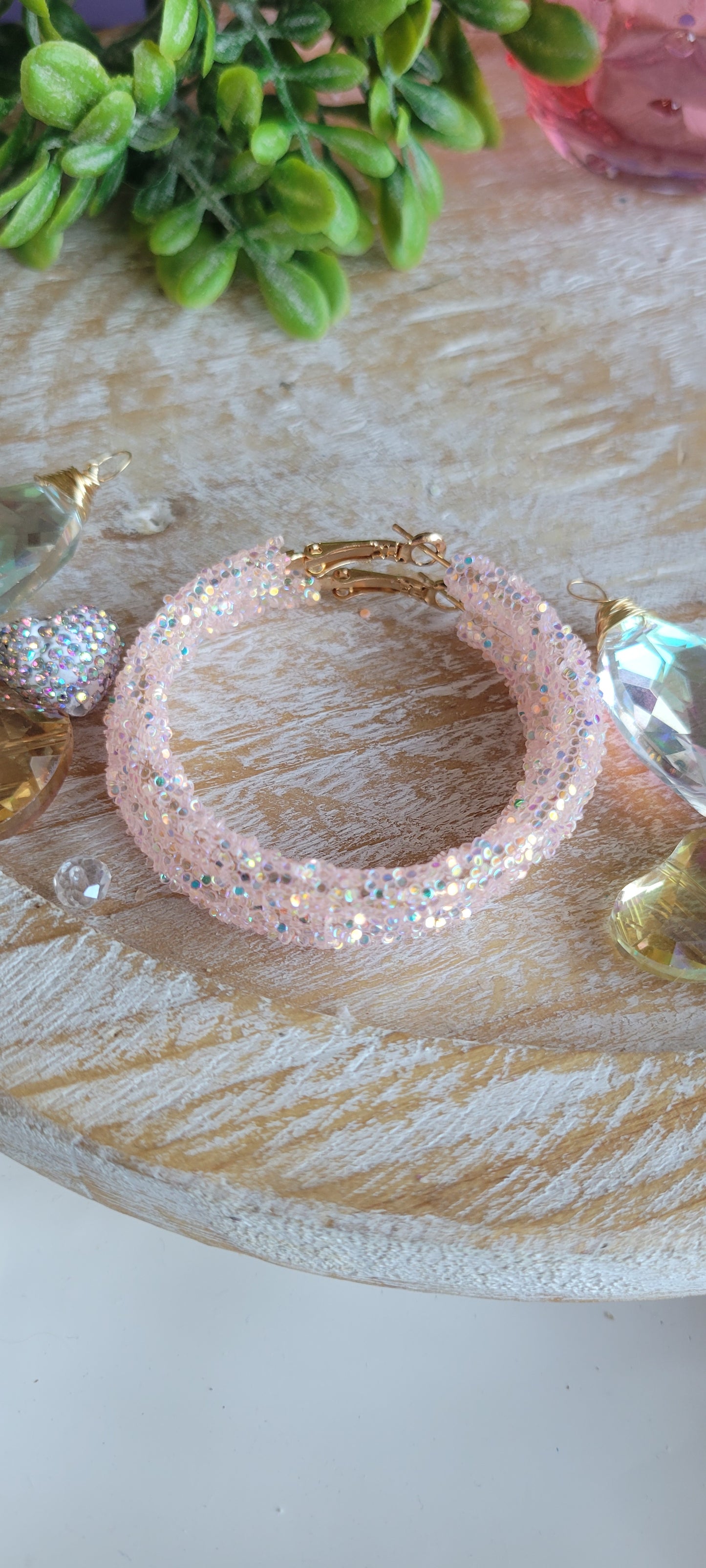 Light Pink Glitter Hoop Earrings