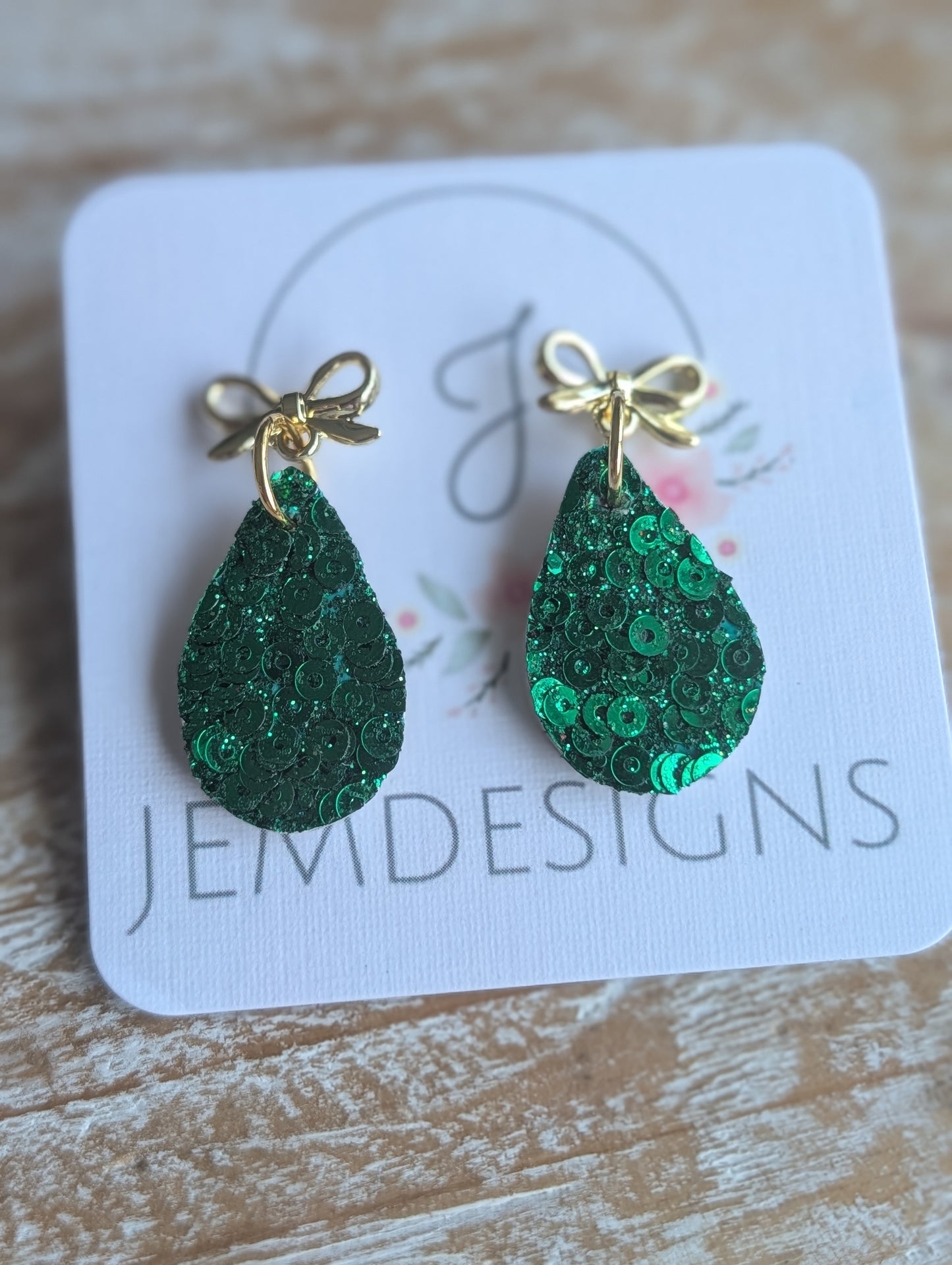 Green Sequin Teardrop Earrings