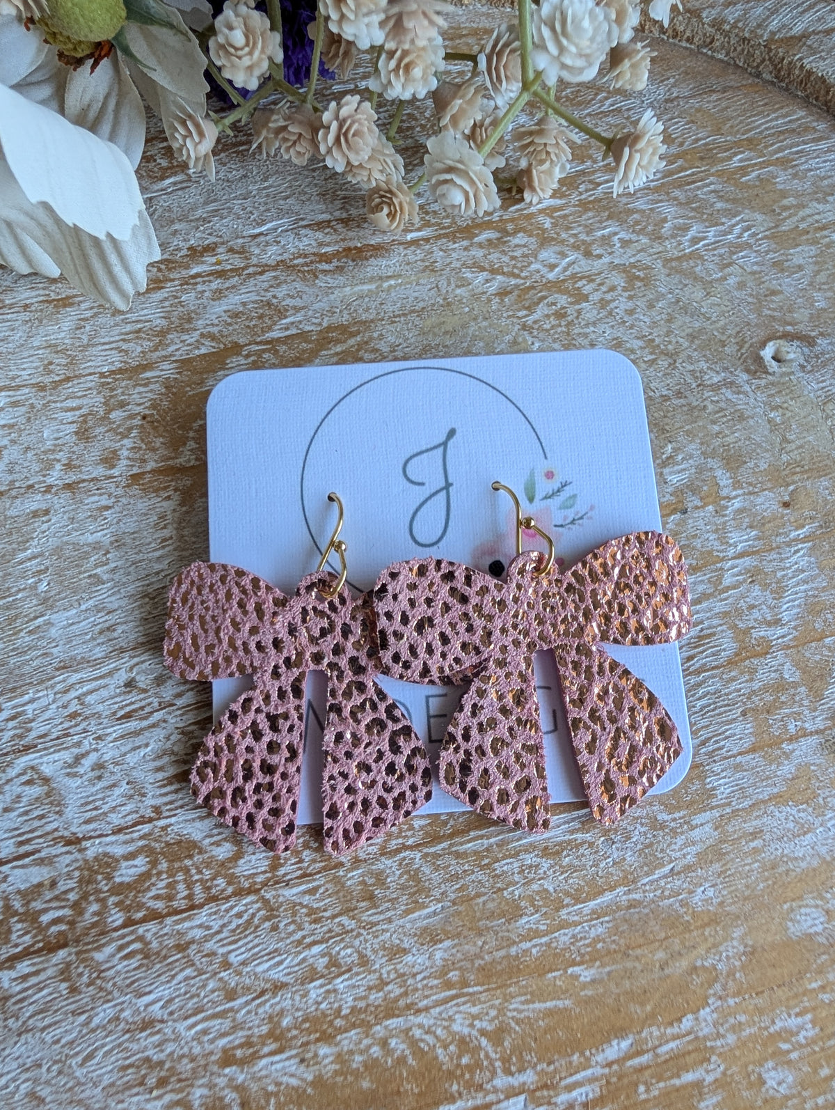 Pink Cheetah Bow Earrings