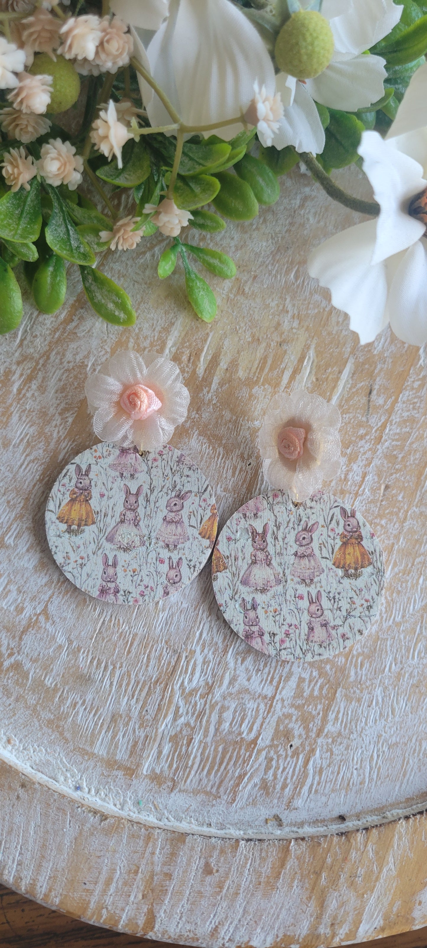 Pink Flower Bunny Earrings