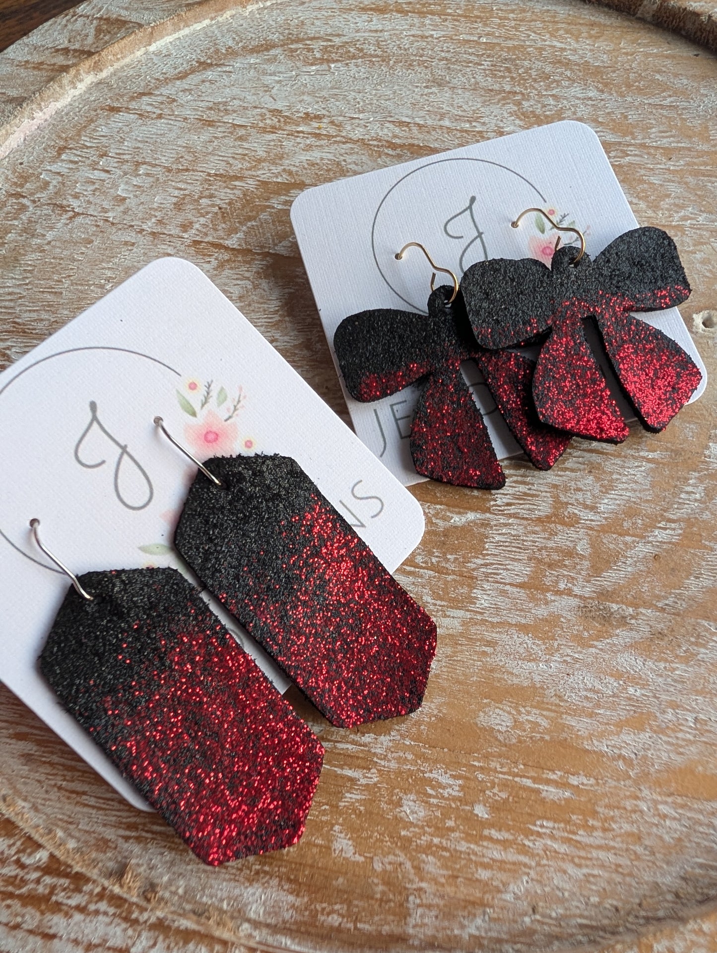 Black and Red Glitter Earrings