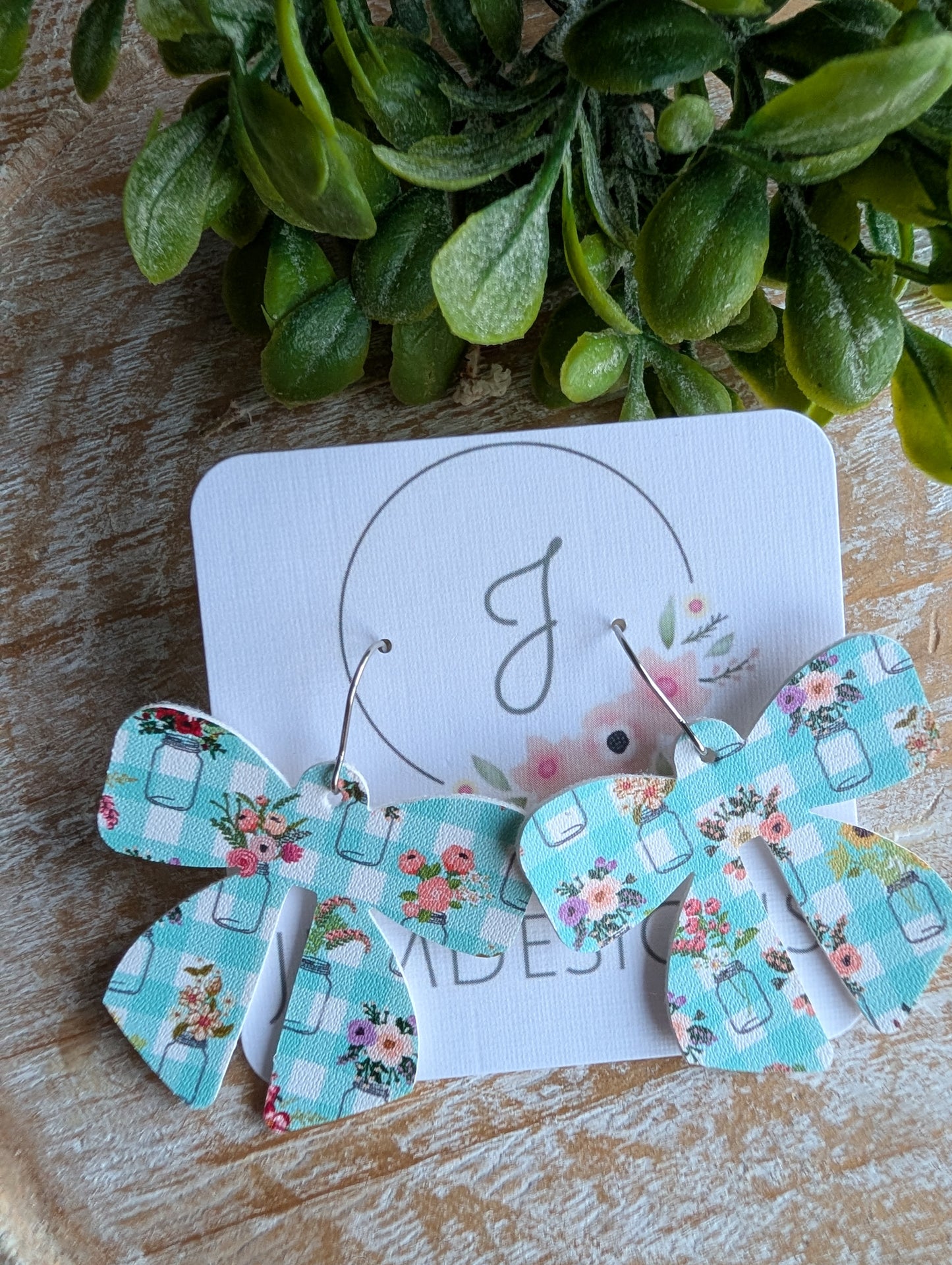 Gingham Mason Jar Bow Earrings