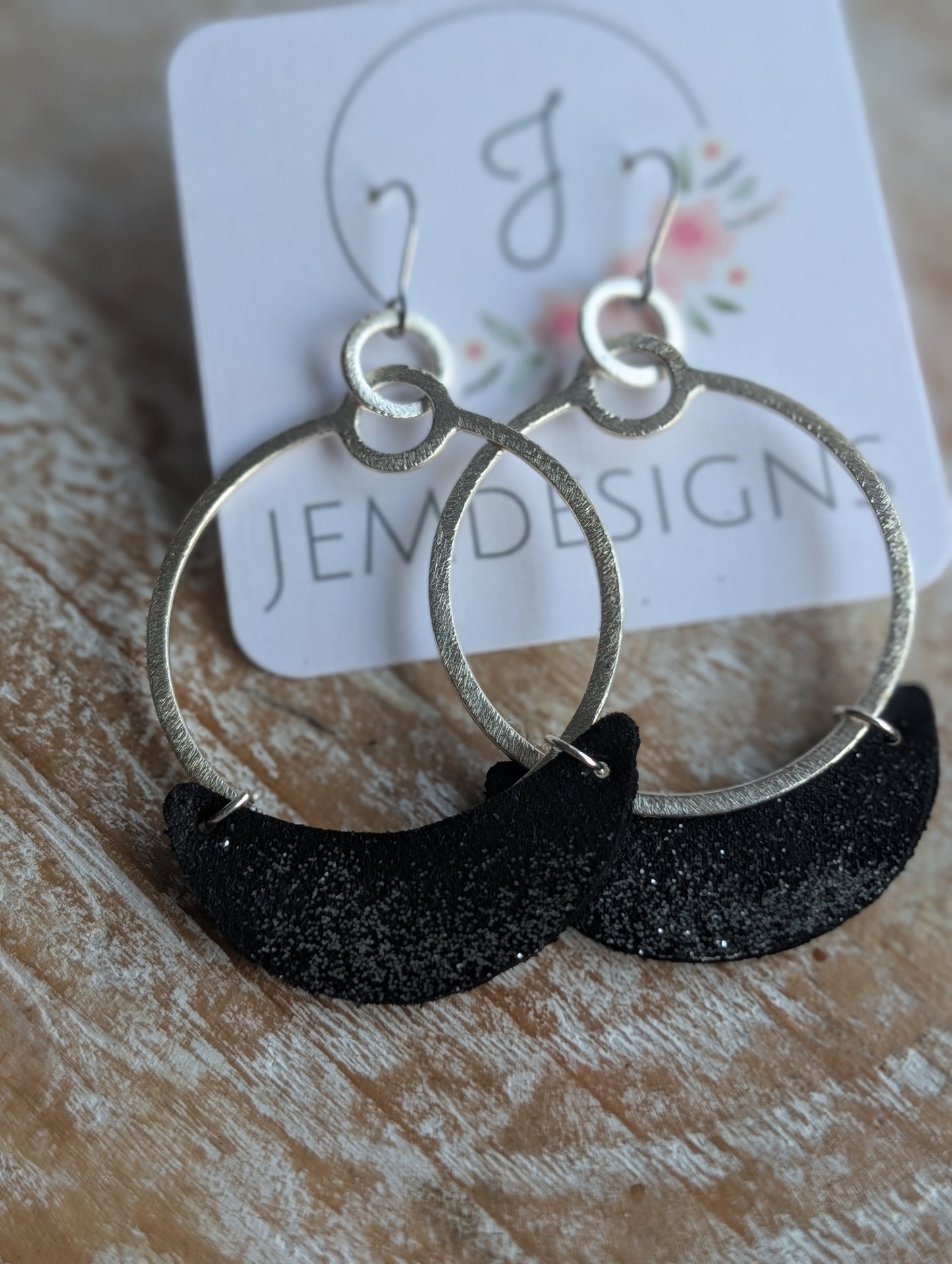 Silver and Black Hoop Earrings