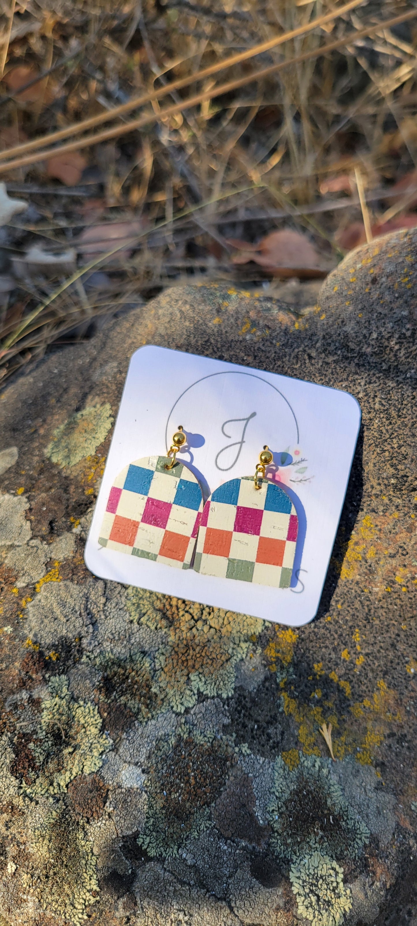 Autumn Checkered Cork Earrings