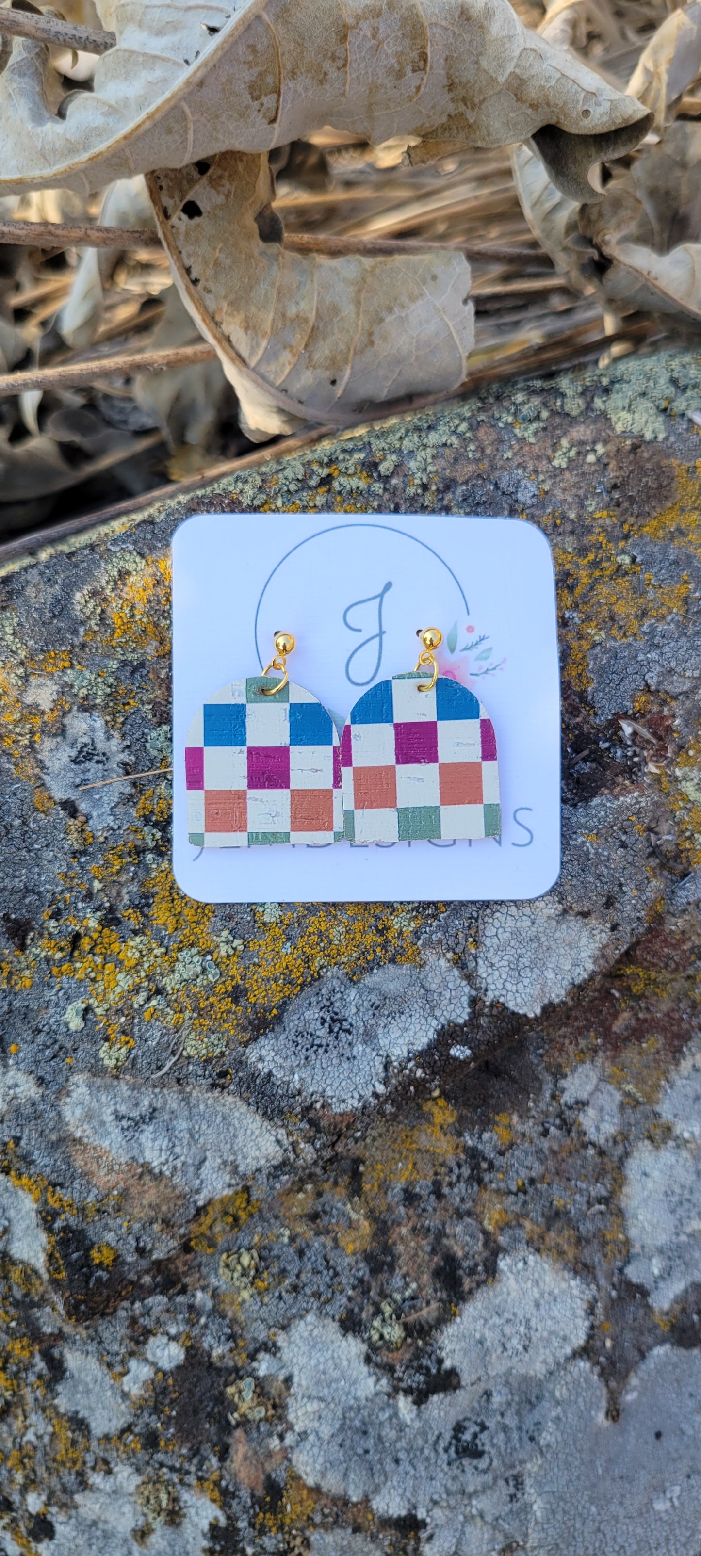 Autumn Checkered Cork Earrings
