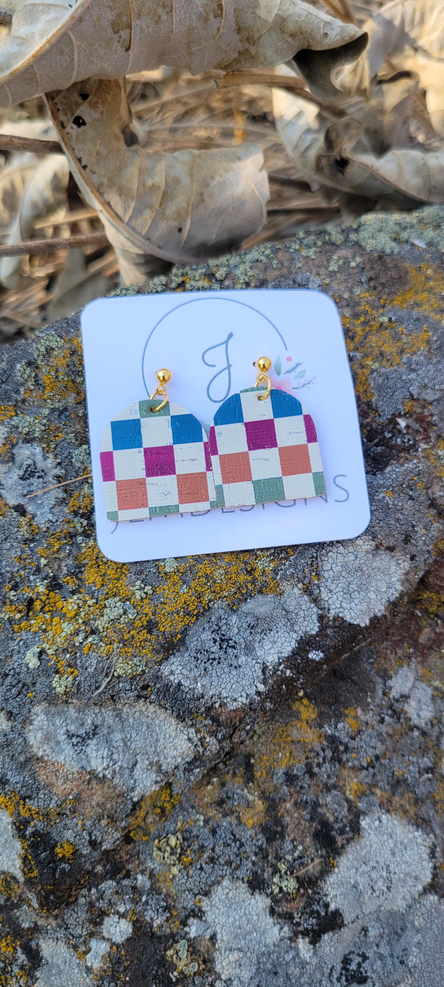 Autumn Checkered Cork Earrings