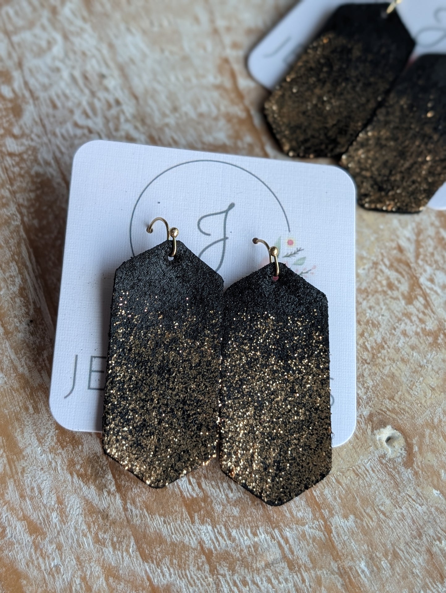 Black and Gold Glitter Earrings