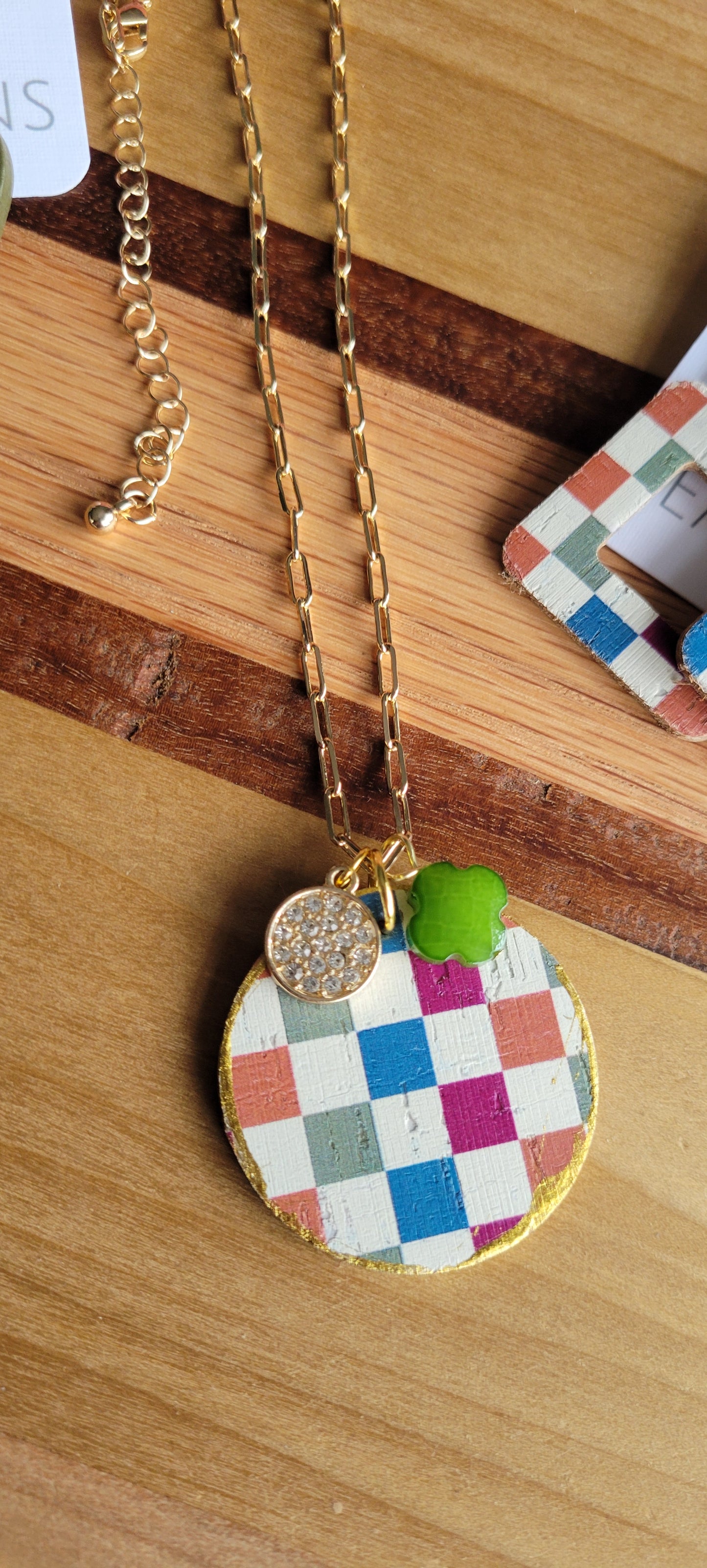 Checkered Cork Necklace and Earrings