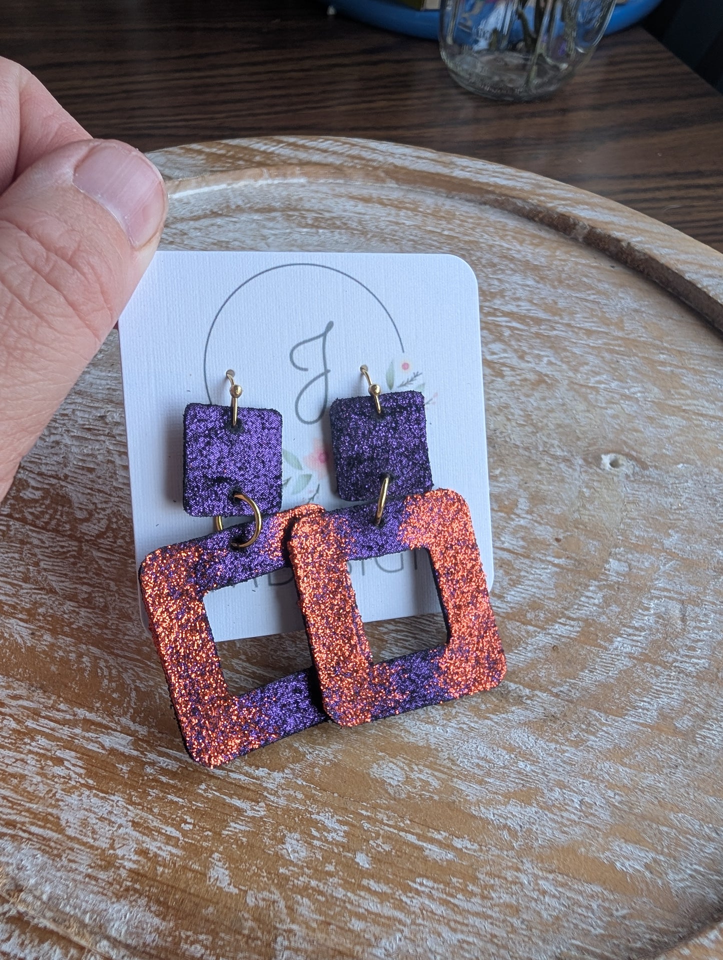 Purple and Orange Square Earrings