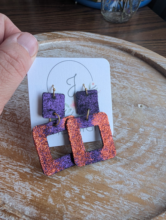 Purple and Orange Square Earrings
