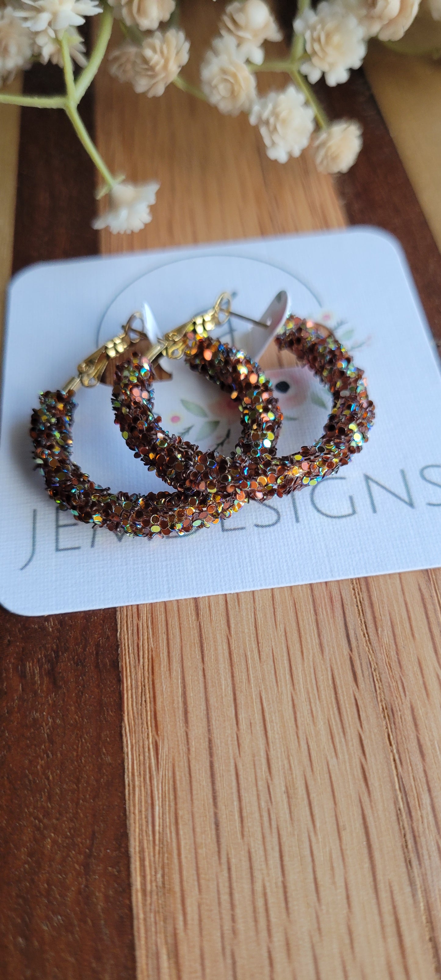 Root Beer Glitter Hoop Earrings