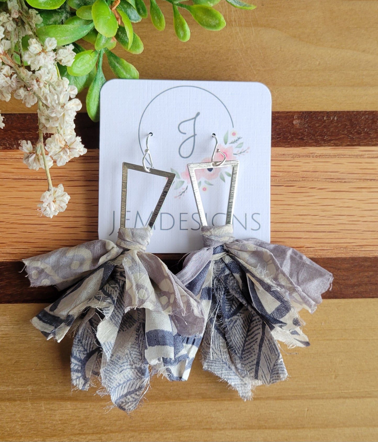 Grey Fabric Earrings