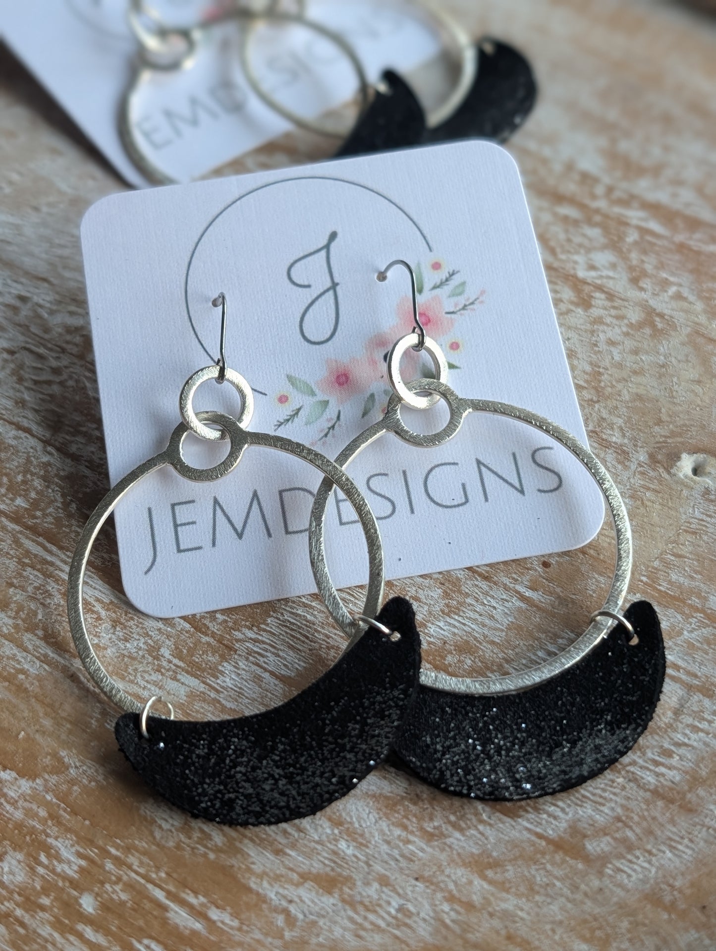 Silver and Black Hoop Earrings